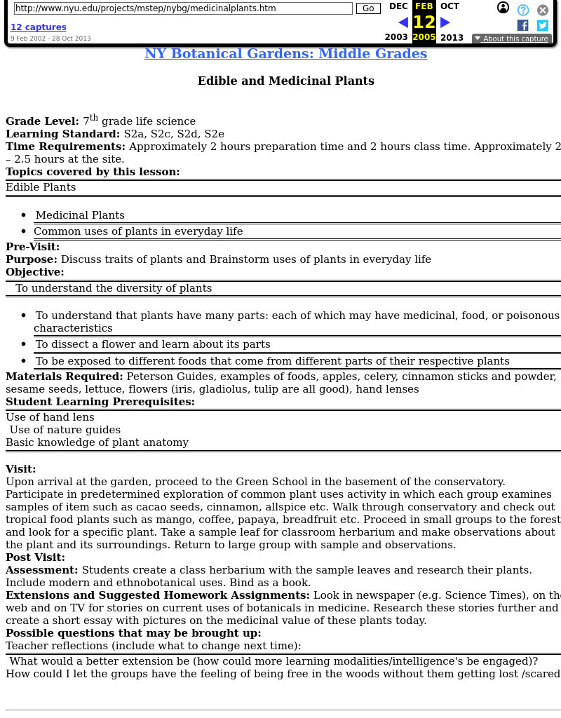 Edible and Medicinal Plants: Field Trip Guide Lesson Plan