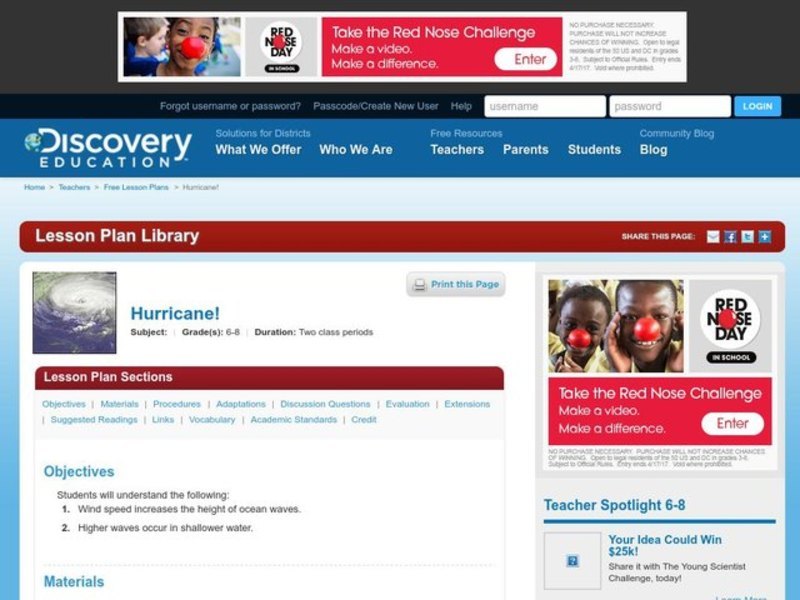 Hurricane! Lesson Plan