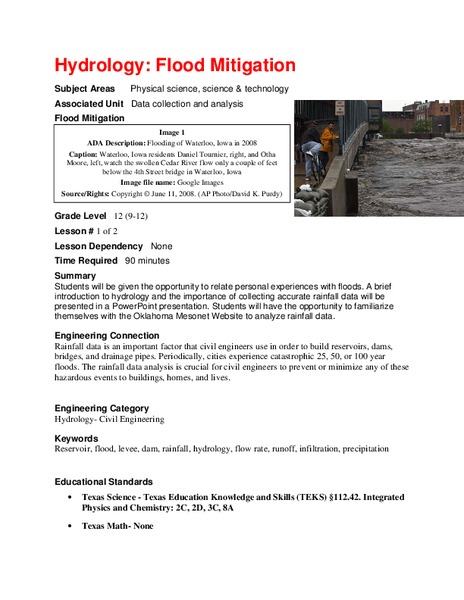 Hydrology: Flood Mitigation Lesson Plan