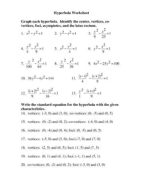 Hyperbola Worksheet