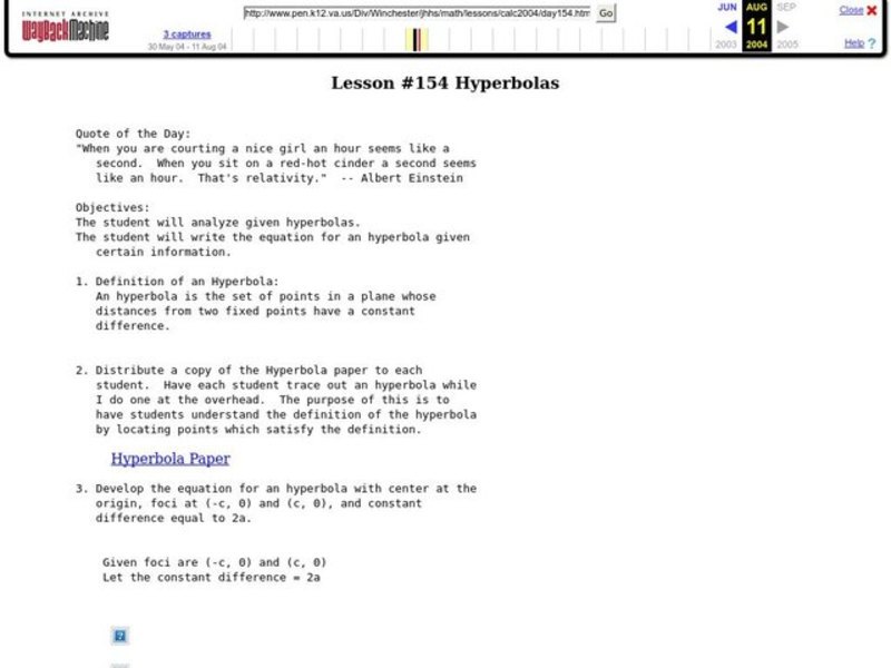 Hyperbolas Lesson Plan