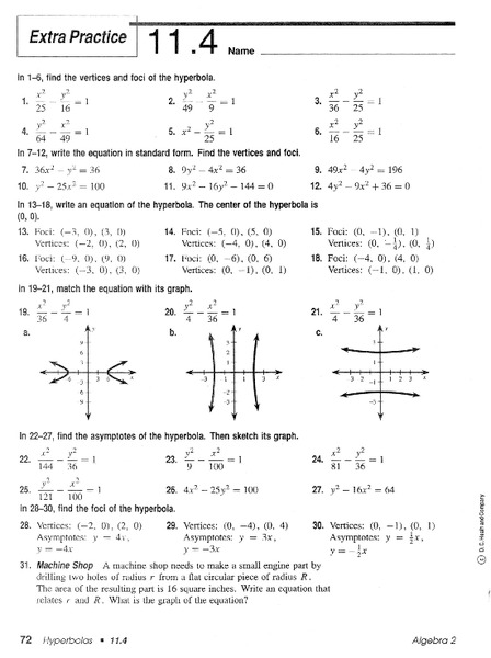Hyperbola Worksheet