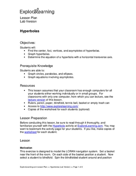 Hyperbolas Lesson Plan