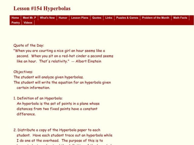 Hyperbolas Lesson Plan