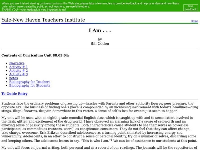 I Am . . . Lesson Plan