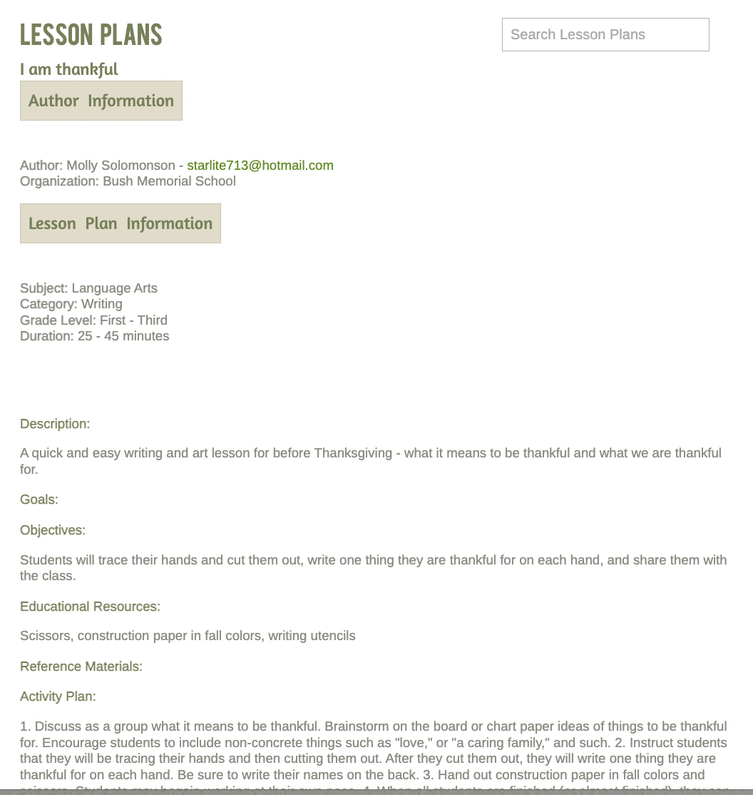 I Am Thankful Lesson Plan