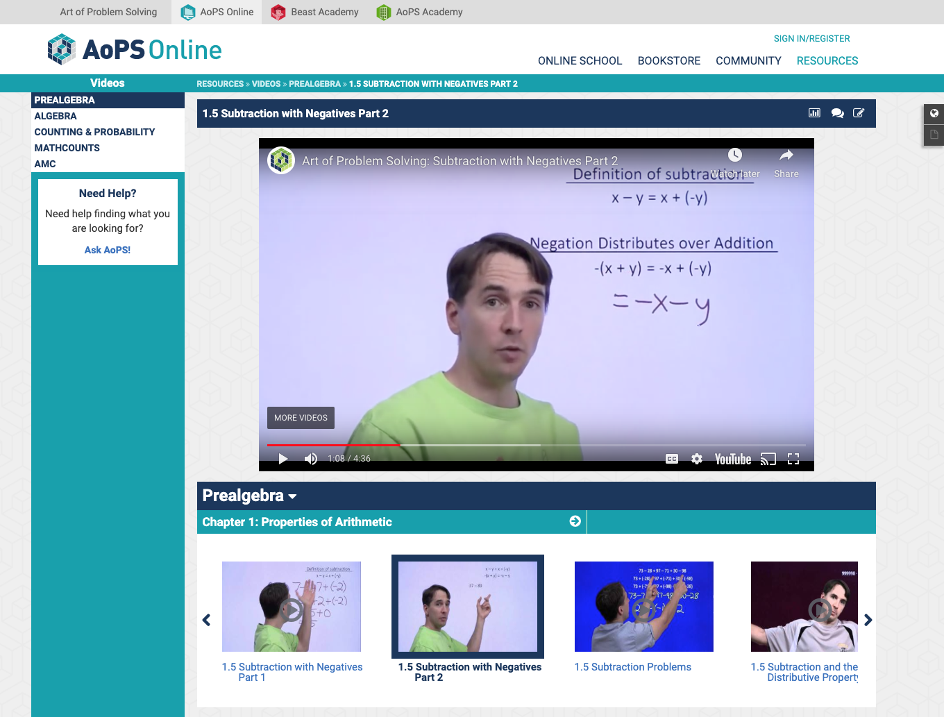 Subtraction with Negatives Part 2 Instructional Video