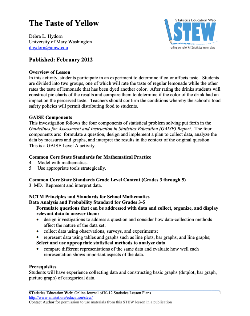 The Taste of Yellow Lesson Plan