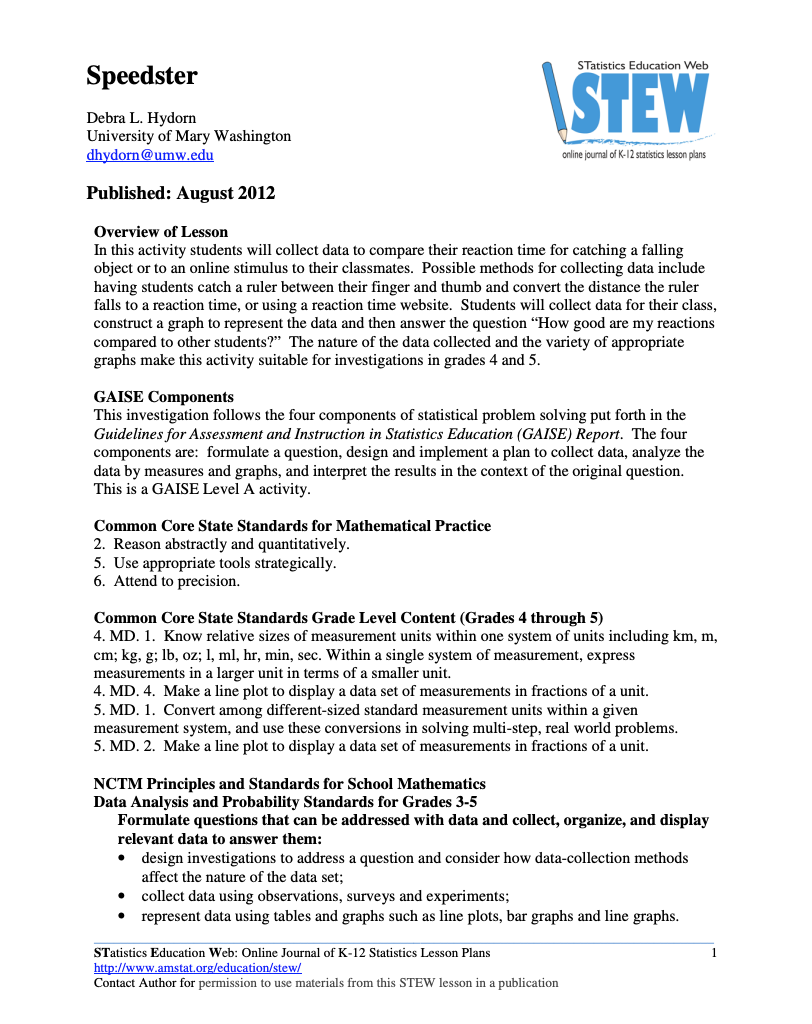 Speedster Lesson Plan
