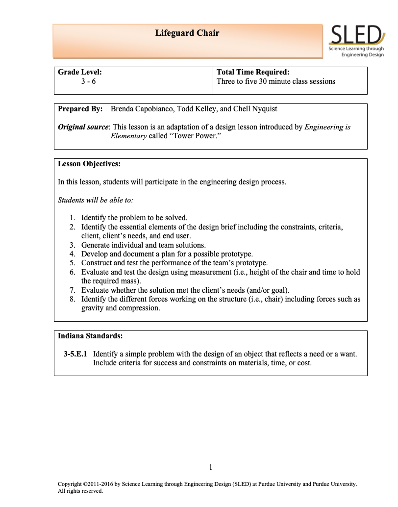 Lifeguard Chair Lesson Plan