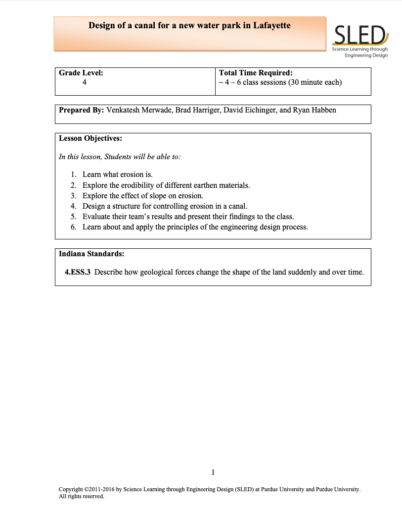 Design of a Canal for a New Water Park in Lafayette Lesson Plan
