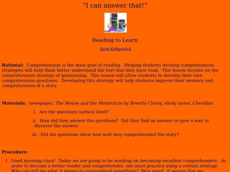 I Can Answer That! Lesson Plan