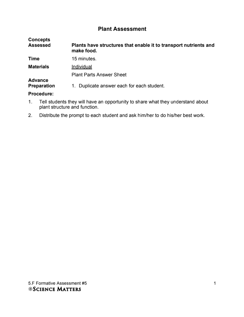 Formative Assessment #5: Plant Assessment