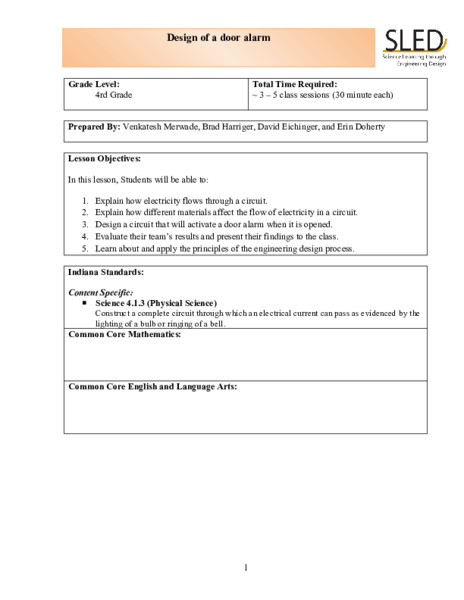 Design of a Door Alarm Lesson Plan
