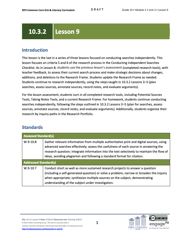 Grade 10 ELA Module 3: Unit 2, Lesson 9 Lesson Plan