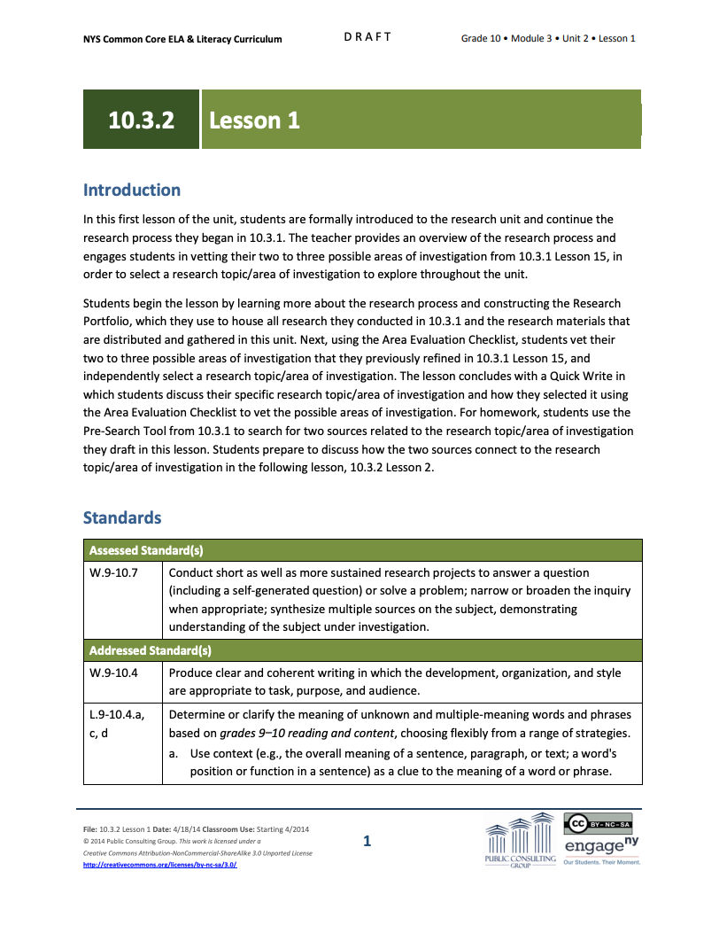 Grade 10 ELA Module 3: Unit 2, Lesson 1 Lesson Plan