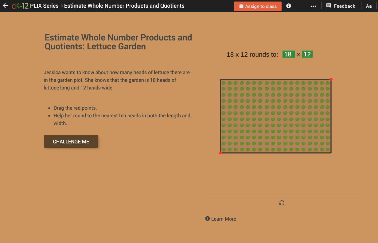 Estimation of Whole Number Multiplication and Division: Lettuce Garden Interactive