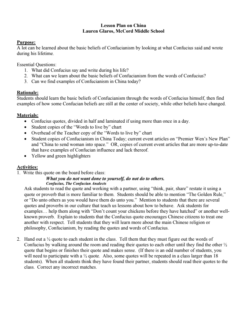 Lesson Plan on China Lesson Plan
