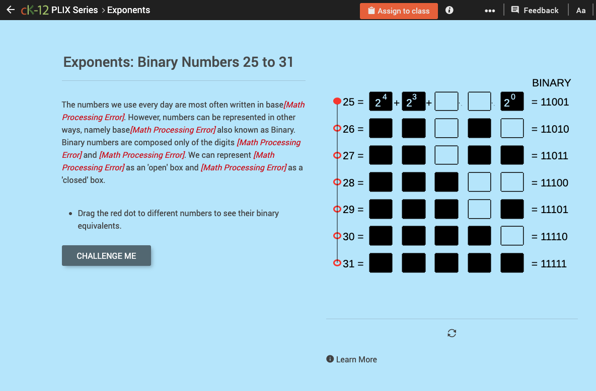 Values Written as Powers: Binary Numbers 25 to 31 Interactive