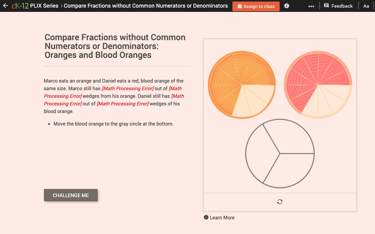 Fraction Comparison with Lowest Common Denominators: Oranges and Blood Oranges Interactive