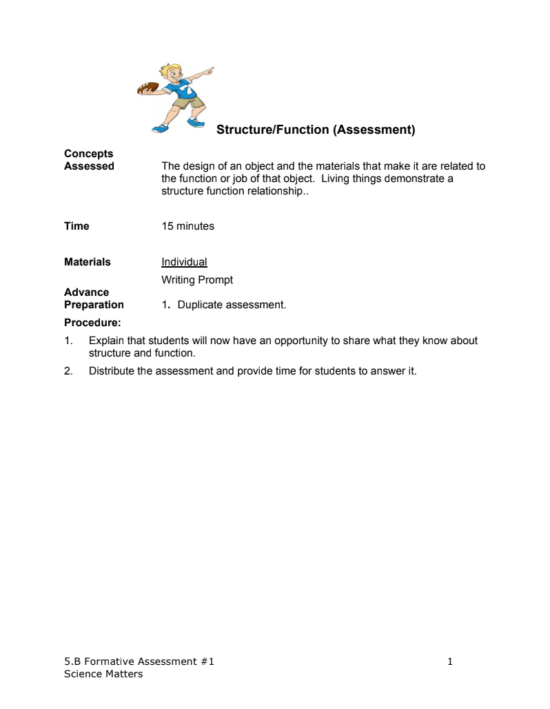 Formative Assessment #1: Structure/Function Assessment