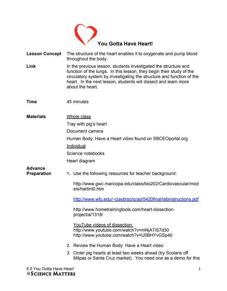 You Gotta Have Heart Lesson Plan