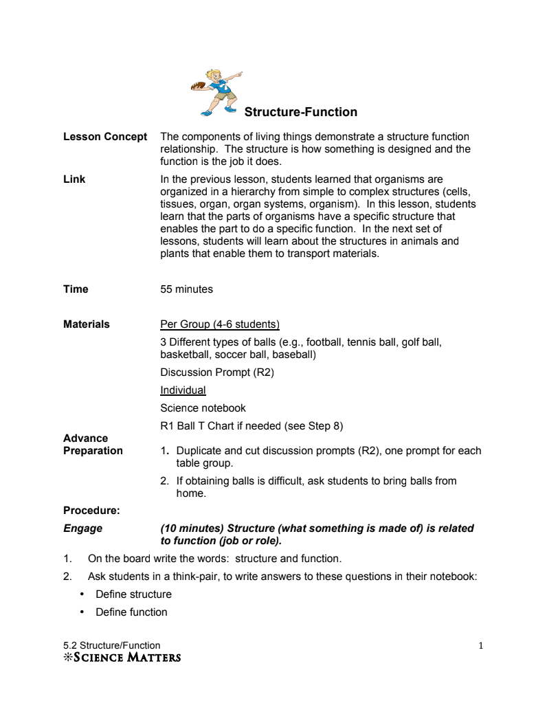 Structure-Function Lesson Plan