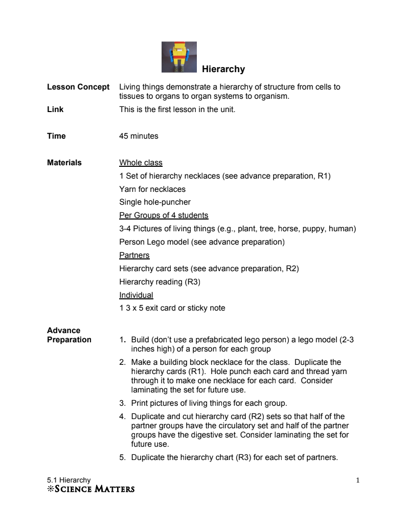 Hierarchy Lesson Plan