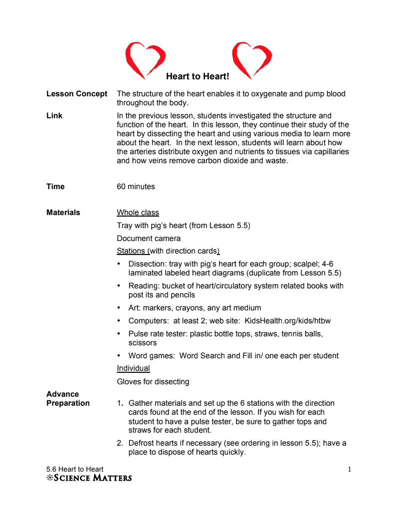 Heart to Heart Lesson Plan