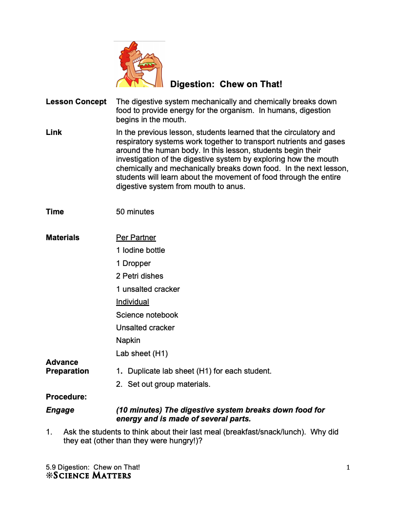 Digestion: Chew on That Lesson Plan
