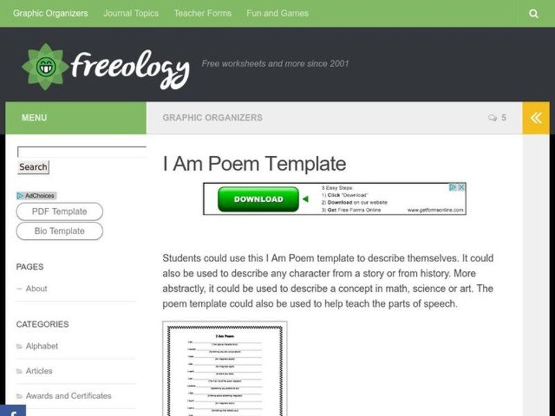 I am Poem Worksheet