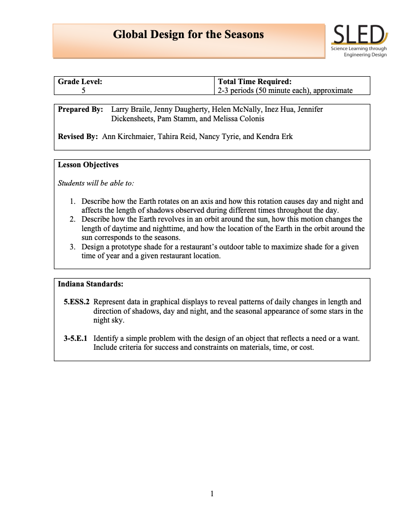 Global Design for the Seasons Lesson Plan