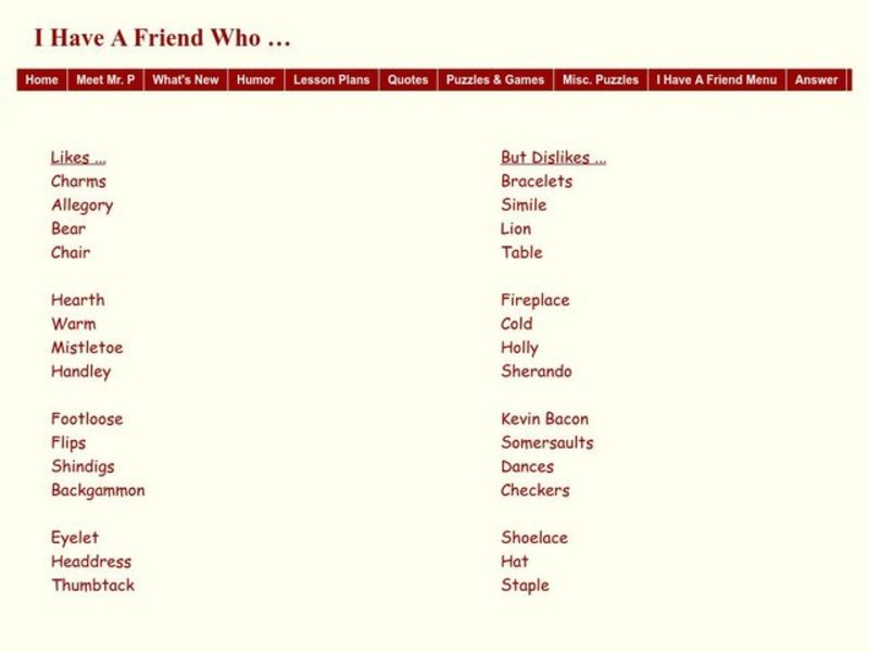 I Have a Friend Who Worksheet