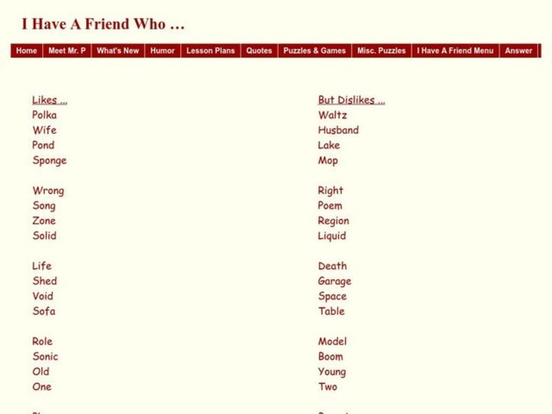 I Have a Friend Who.. Worksheet