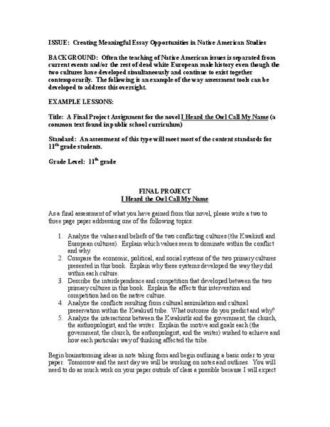 I Heard the Owl Call My Name Lesson Plan