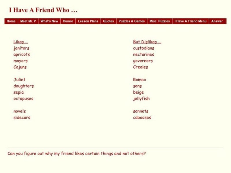 I Have a Friend Who? Worksheet