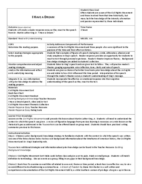 I Have A Dream Lesson Plan