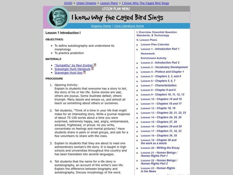 I Know Why the Caged Bird Sings Lesson Plan