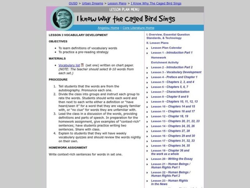 I Know Why the Caged Bird Sings Lesson Plan