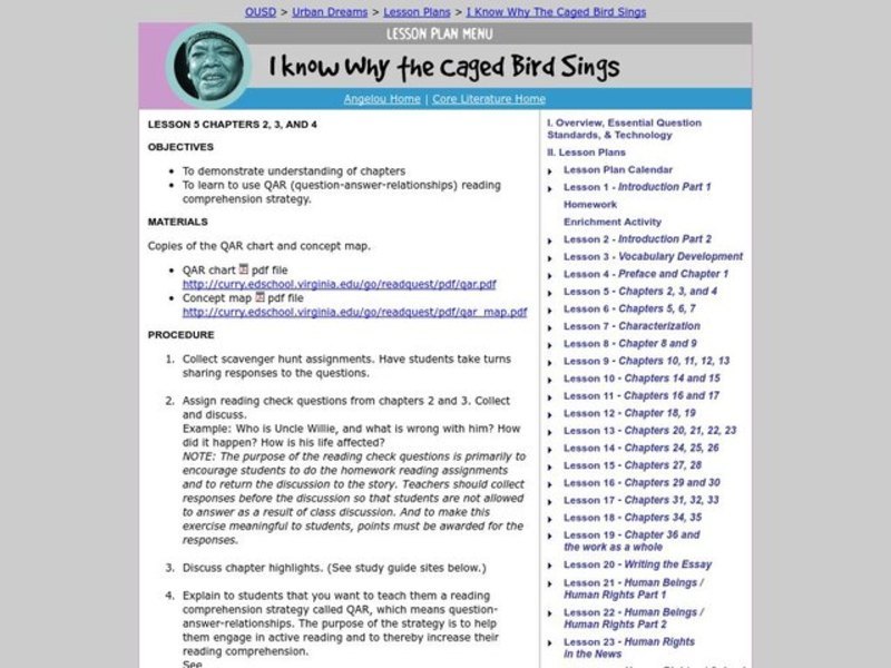 I Know Why the Caged Bird Sings Lesson Plan