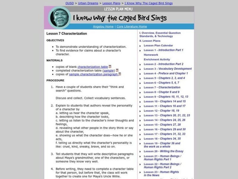 I Know Why the Caged Bird Sings Lesson Plan