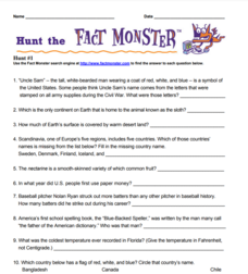 Hunt the Fact Monster Worksheet