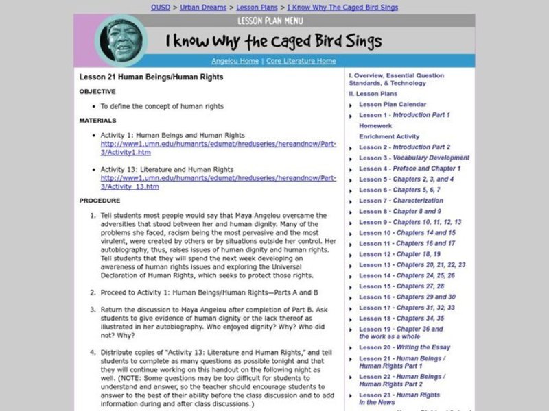 I Know Why the Caged Bird Sings: Human Rights Lesson Plan