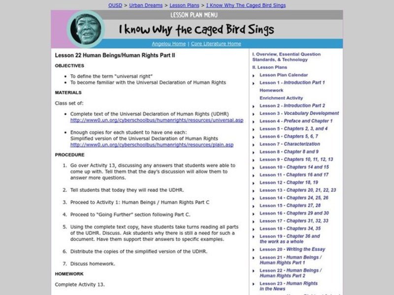 I Know Why the Caged Bird Sings: Human Rights Lesson Plan