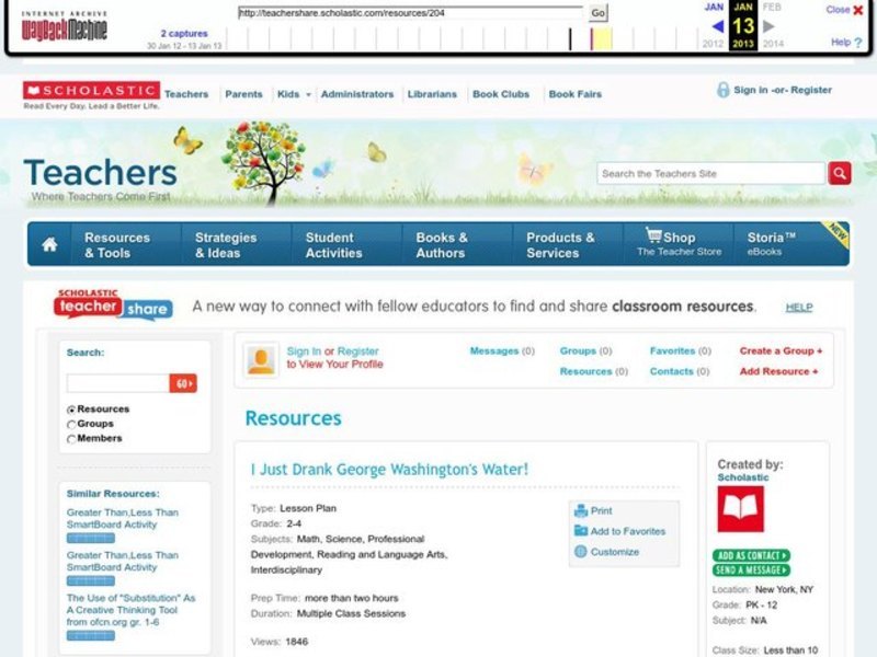 I Just Drank George Washington's Water! Lesson Plan