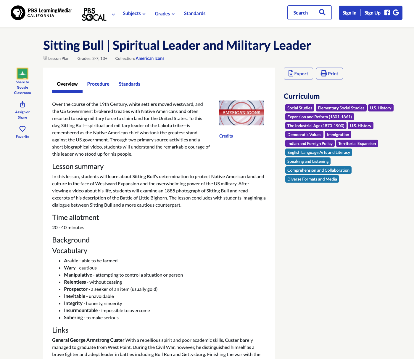 Sitting Bull: Spiritual Leader and Military Leader Lesson Plan