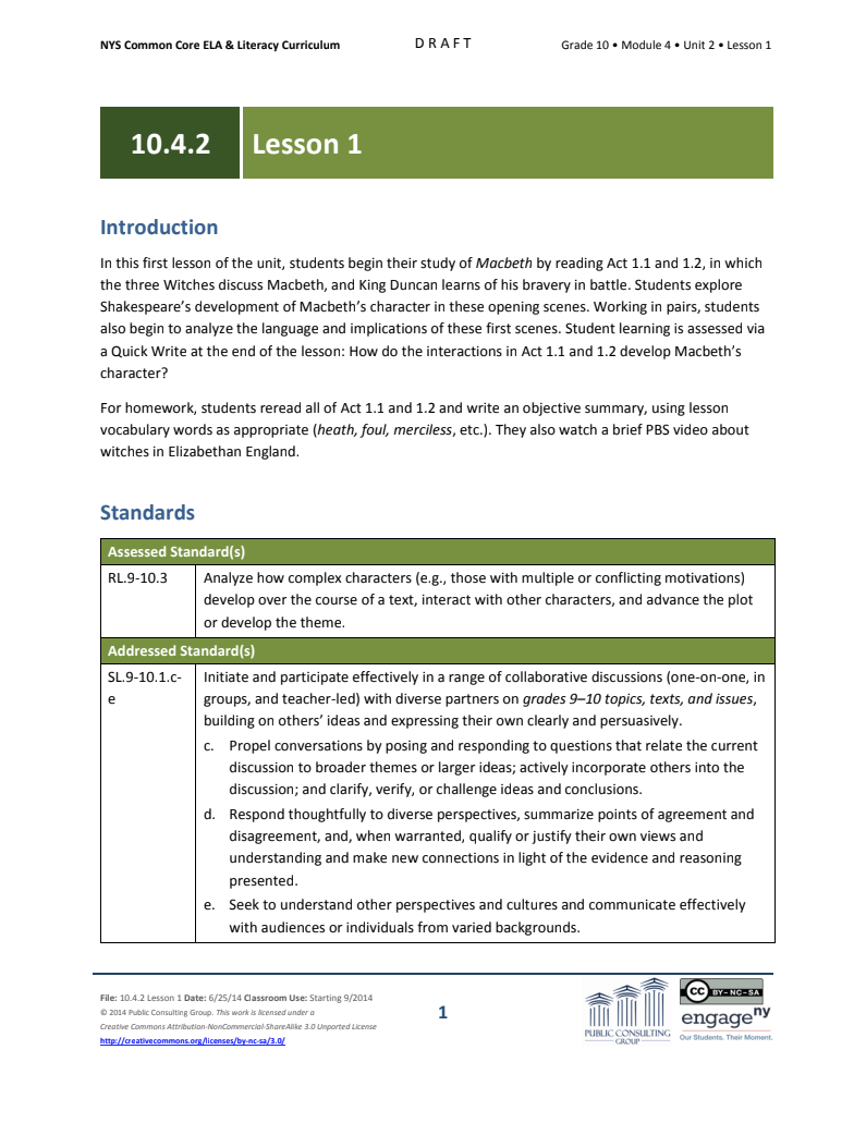 Grade 10 ELA Module 4: Unit 2, Lesson 1 Lesson Plan