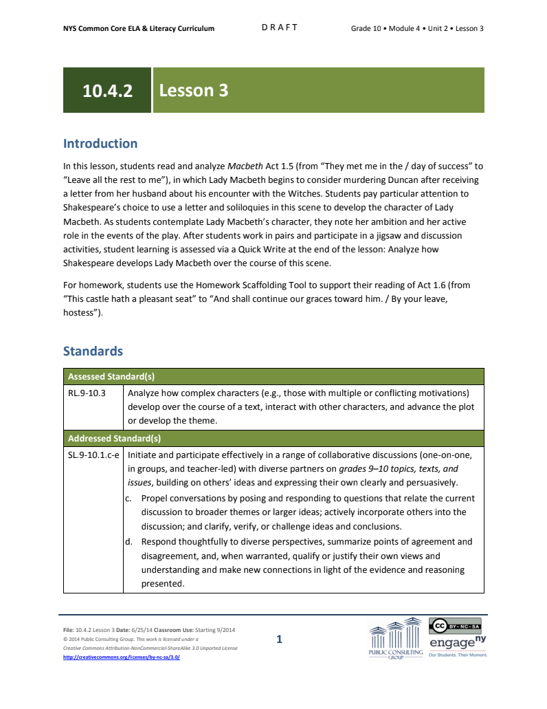 Grade 10 ELA Module 4: Unit 2, Lesson 3 Lesson Plan