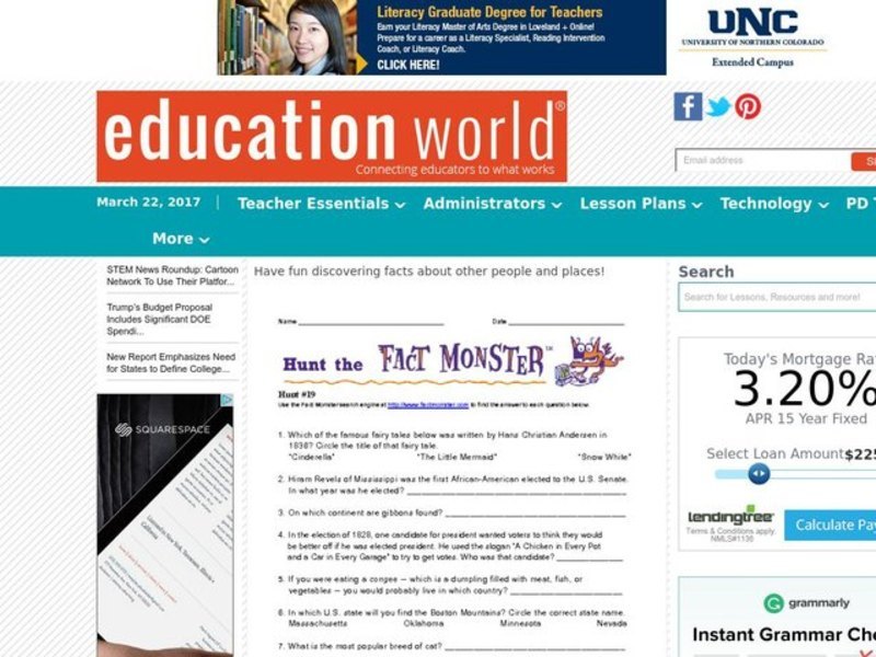 Hunt the Fact Monster #19 Worksheet