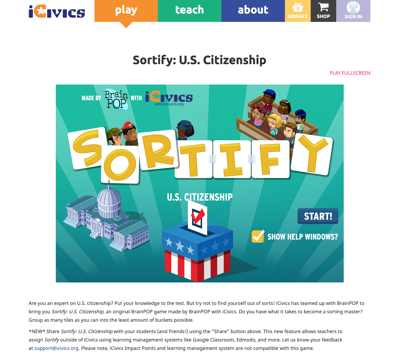 Sortify: U.S. Citizenship Interactive